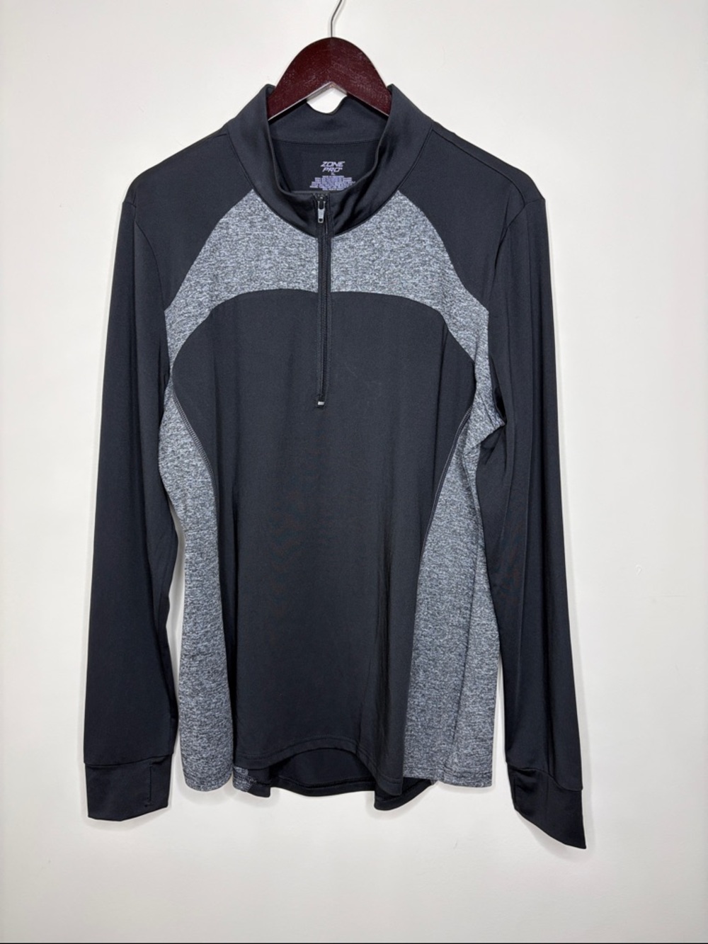 Zone Pro  XL Women's Long Sleeve Top in Black with Heather Gray Panels